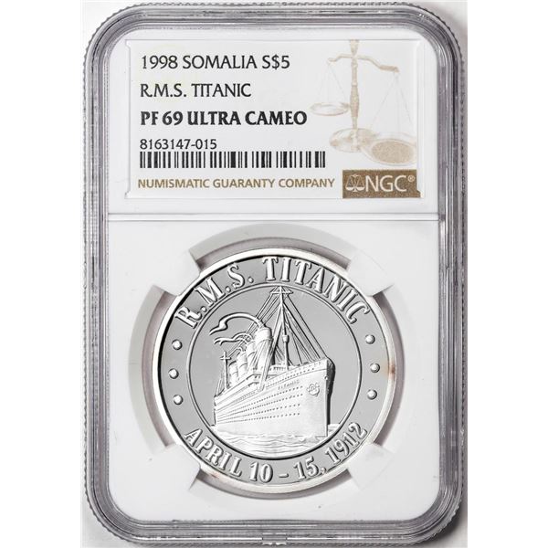 1998 Somalia $5 Proof R.M.S. Titanic Silver Coin NGC PF69 Ultra Cameo