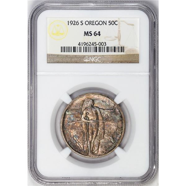 1926-S Oregon Trail Memorial Commemorative Half Dollar Coin NGC MS64 Amazing Color