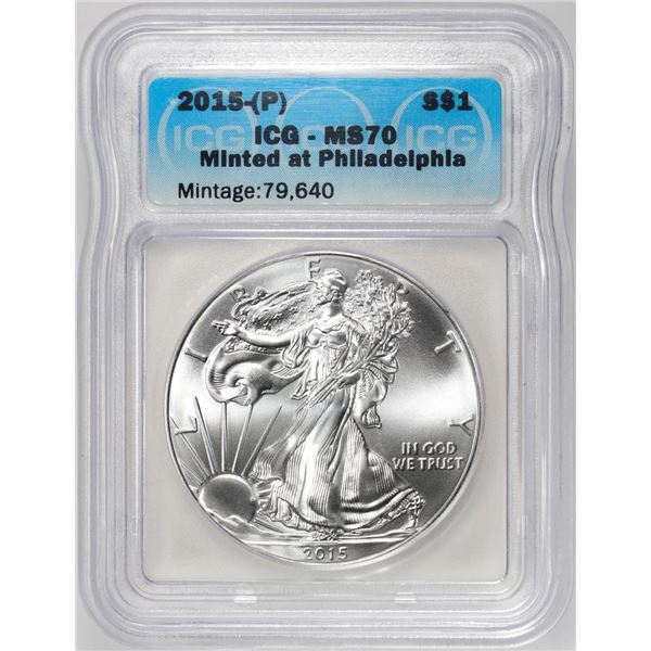 2015-(P) $1 American Silver Dollar Coin ICG MS70 Philadelphia