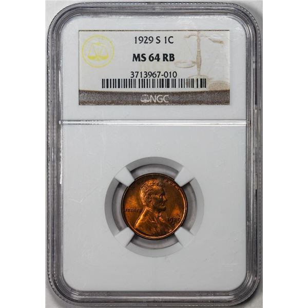 1929-S Lincoln Wheat Cent Coin NGC MS64RB