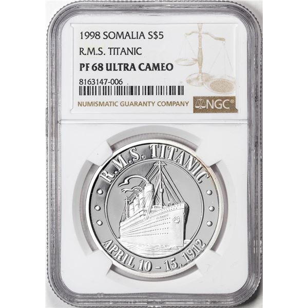 1998 Somalia $5 Proof R.M.S. Titanic Silver Coin NGC PF68 Ultra Cameo