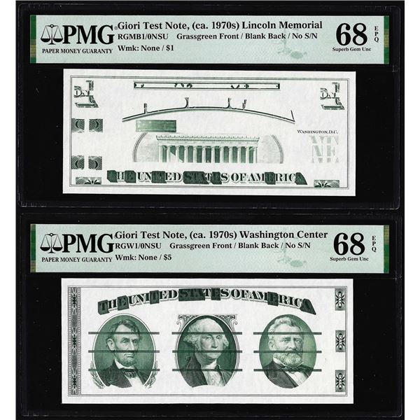 Set of Giori Test Note Washington & Lincoln Memorial PMG Superb Gem Unc. 68EPQ