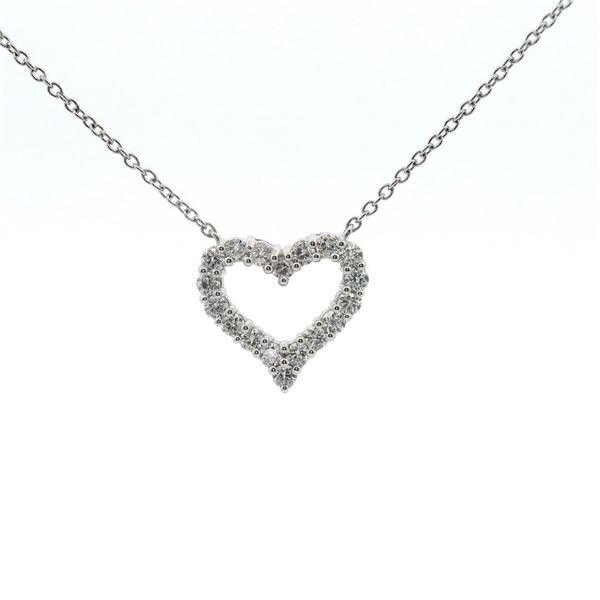 14KT White Gold 0.70 ctw Diamond Open Heart Pendant with Chain