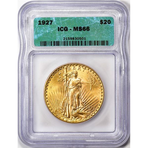1927 $20 Saint Gaudens Double Eagle Gold Coin ICG MS66
