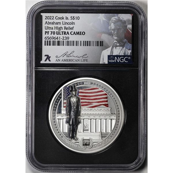 2022 Cook Islands $10 Abraham Lincoln Ultra High Relief Coin NGC PF70 Ultra Cameo