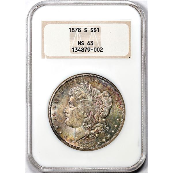 1878-S $1 Morgan Silver Dollar Coin NGC MS63 Amazing Toning Old Fatty Holder