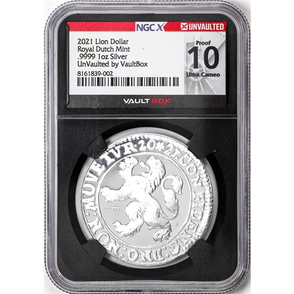 2021 Netherlands Proof Lion Dollar Silver Coin NGCX Proof 10 Ultra Cameo VaultBox