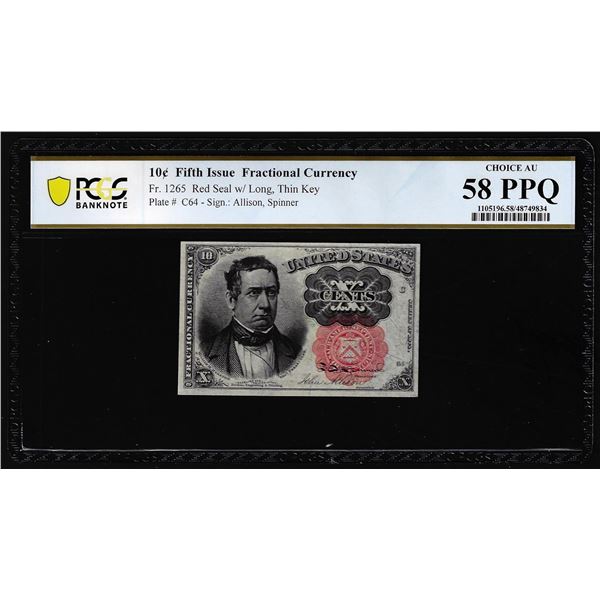 1874 Fifth Issue Ten Cents Fractional Currency Note Fr.1265 PCGS Choice AU 58PPQ