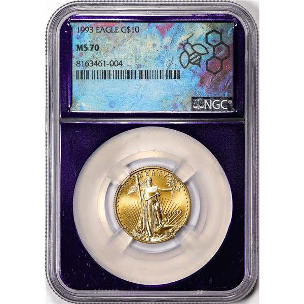 1993 $10 American Gold Eagle Coin NGC MS70 Purple Core