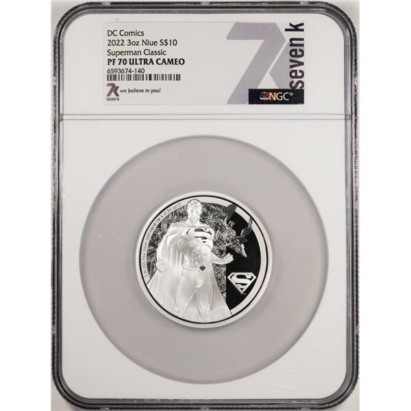 2022 Niue $10 Proof DC Comics Superman Classic 3oz Silver Coin NGC PF70 Ultra Cameo