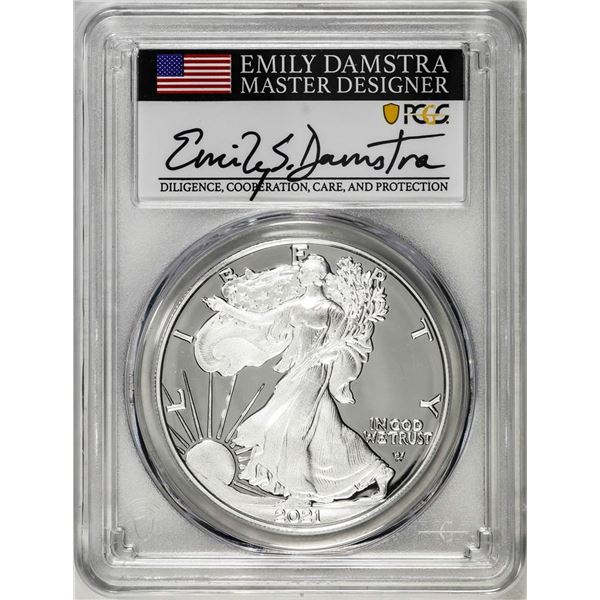 2021-S Type 2 $1 American Silver Eagle Coin PCGS PR70DCAM Emily Damstra Signature FS