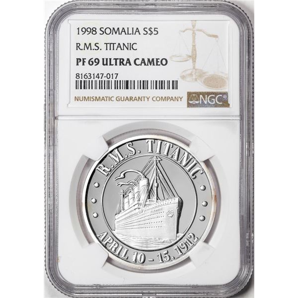1998 Somalia $5 Proof R.M.S. Titanic Silver Coin NGC PF69 Ultra Cameo