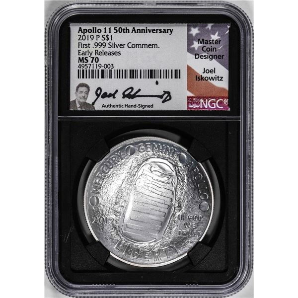 2019-P $1 Apollo 11 Commemorative Silver Dollar Coin NGC MS70 ER Iskowitz Signature