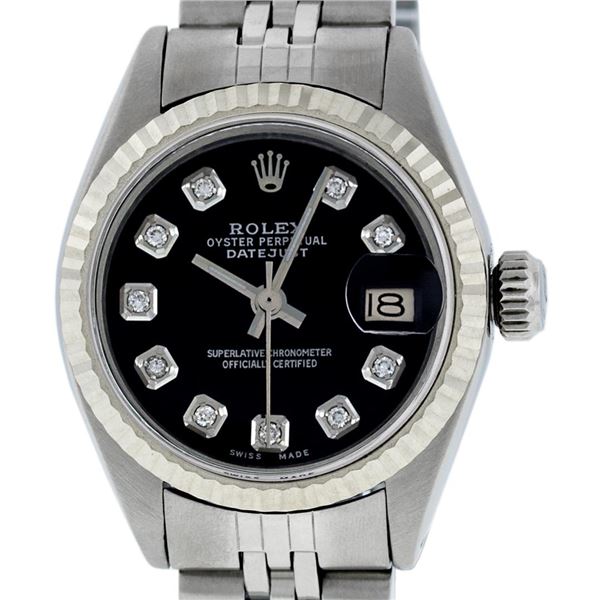 Rolex Ladies Stainless Steel Diamond Datejust Wristwatch