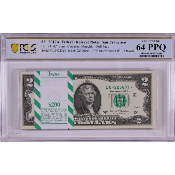 Pack 2017A $2 Federal Reserve STAR Notes SF Fr.1941-L* PCGS Choice Uncirculated 64PPQ