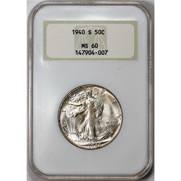 1940-S Walking Liberty Half Dollar Coin NGC MS60 Old Fatty Holder