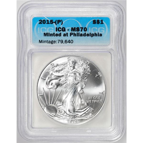2015-(P) $1 American Silver Dollar Coin ICG MS70 Philadelphia