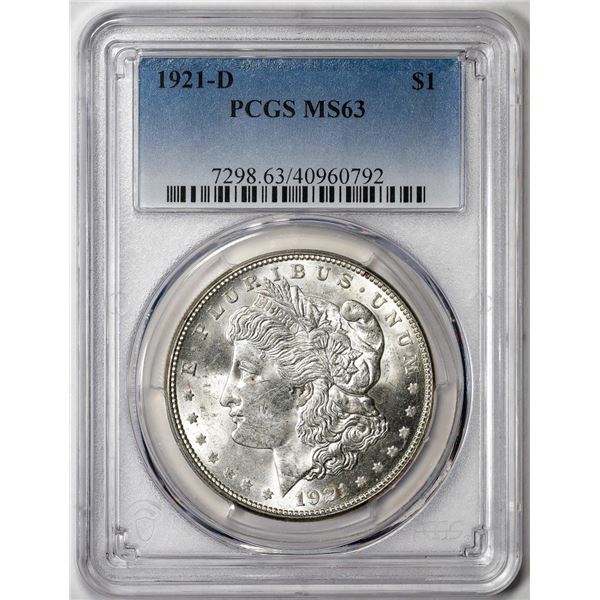 1921-D $1 Morgan Silver Dollar Coin PCGS MS63