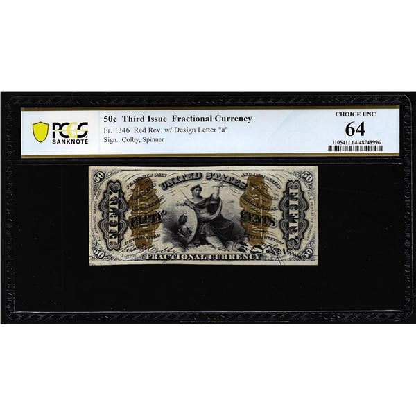 1863 Third Issue 50 Cents Fractional Currency Note Fr.1346 PCGS Ch. Uncirculated 64