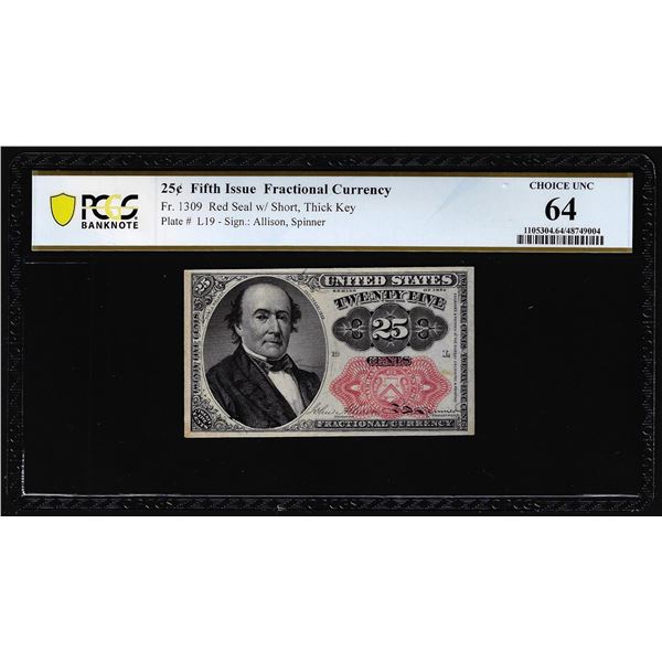 1863 Fifth Issue 25 Cents Fractional Currency Note Fr.1309 PCGS Choice Uncirculated 64
