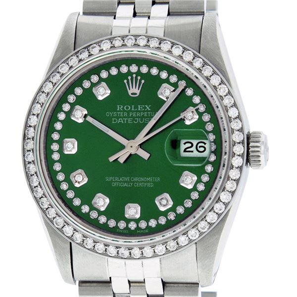 Rolex Mens Stainless Steel Diamond Datejust Wristwatch