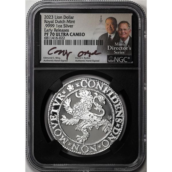 2023 Netherlands Proof Lion Dollar Silver Coin NGC PF70 Ultra Cameo Moy Signature