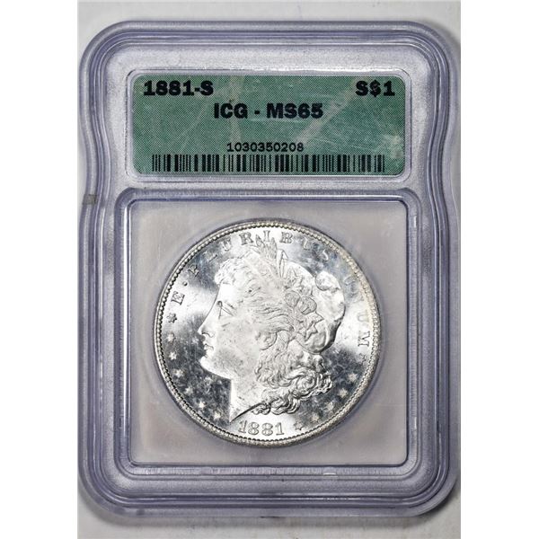 1881-S $1 Morgan Silver Dollar Coin ICG MS65