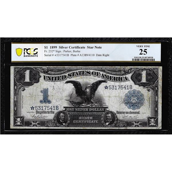 1899 $1 Black Eagle Silver Certificate STAR Note Fr.232* PCGS Very Fine 25