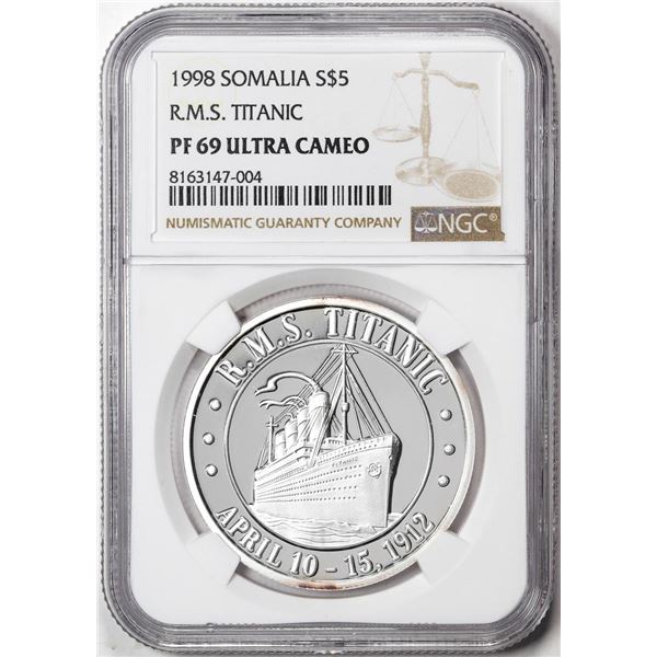 1998 Somalia $5 Proof R.M.S. Titanic Silver Coin NGC PF69 Ultra Cameo