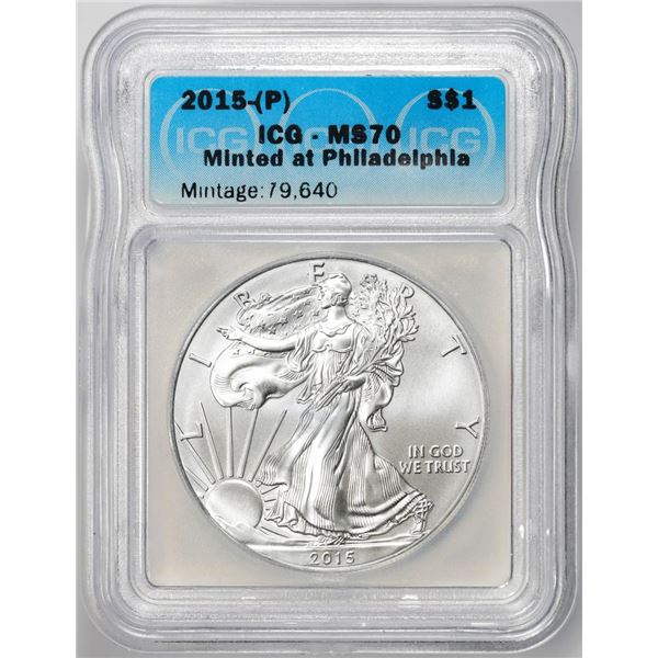 2015-(P) $1 American Silver Dollar Coin ICG MS70 Philadelphia