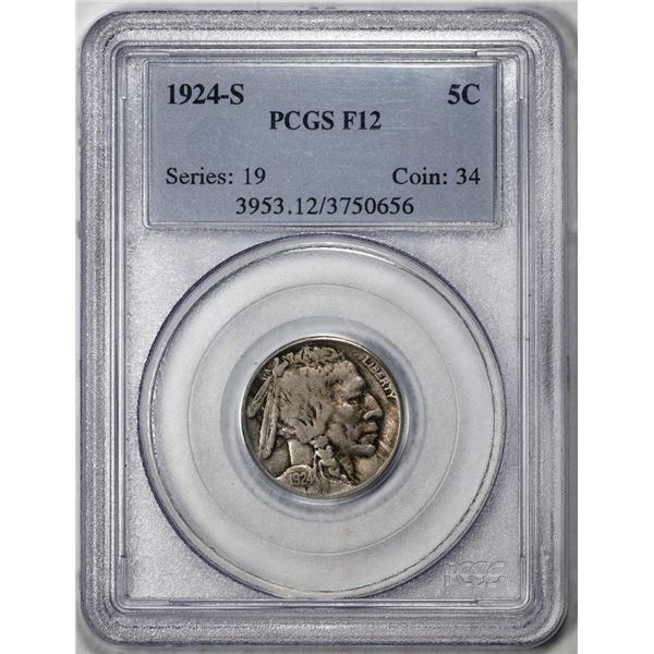 1924-S Buffalo Nickel Cent Coin PCGS F12