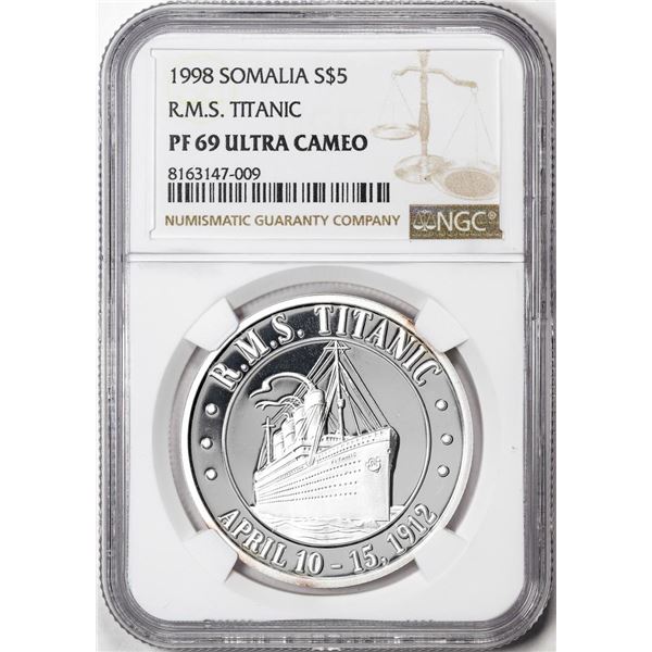1998 Somalia $5 Proof R.M.S. Titanic Silver Coin NGC PF69 Ultra Cameo