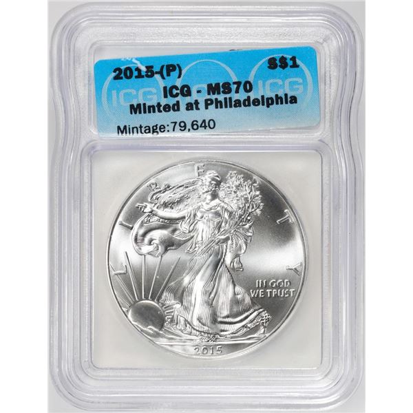 2015-(P) $1 American Silver Dollar Coin ICG MS70 Philadelphia
