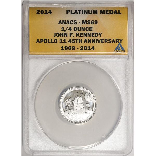 2014 Proof 1/4 oz Platinum JFK Apollo 11 Anniversary Medal ANACS MS69