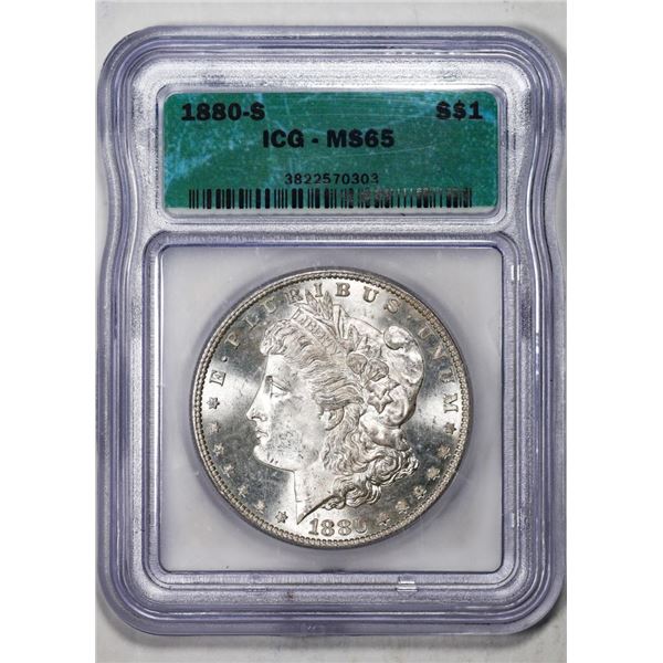 1880-S $1 Morgan Silver Dollar Coin ICG MS65