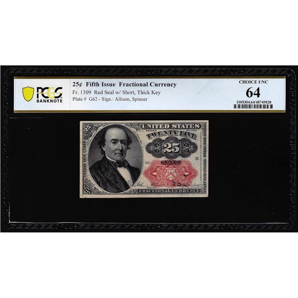 1874 Fifth Issue 25 Cents Fractional Currency Note Fr.1309 PCGS Choice Unc 64