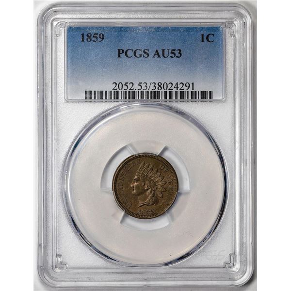 1859 Indian Head Cent Coin PCGS AU53