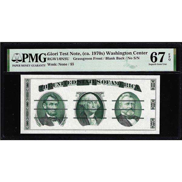 Circa 1970's Washington Center Giori Test Note PMG Superb Gem Uncirculated 67EPQ