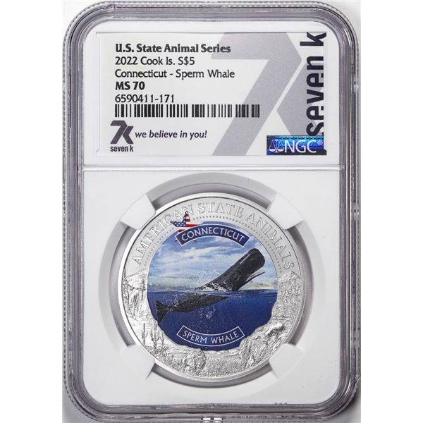 2022 Cook Islands $5 Connecticut Sperm Whale Silver Coin NGC MS70