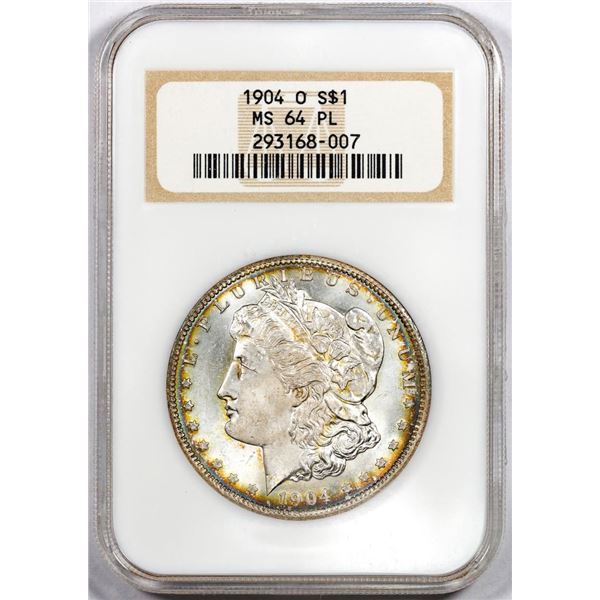 1904-O $1 Morgan Silver Dollar Coin NGC MS64PL Amazing Toning Old Fatty Holder