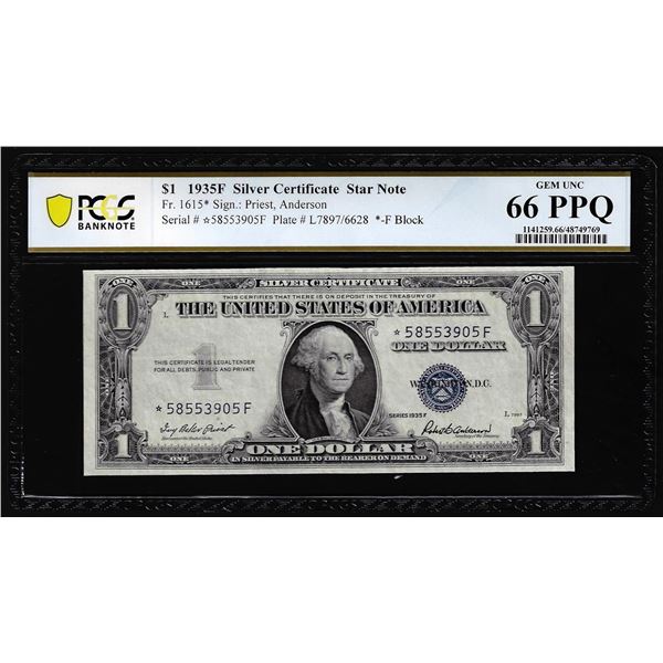 1935F $1 Silver Certificate STAR Note Fr.1615* PCGS Gem Uncirculated 66PPQ