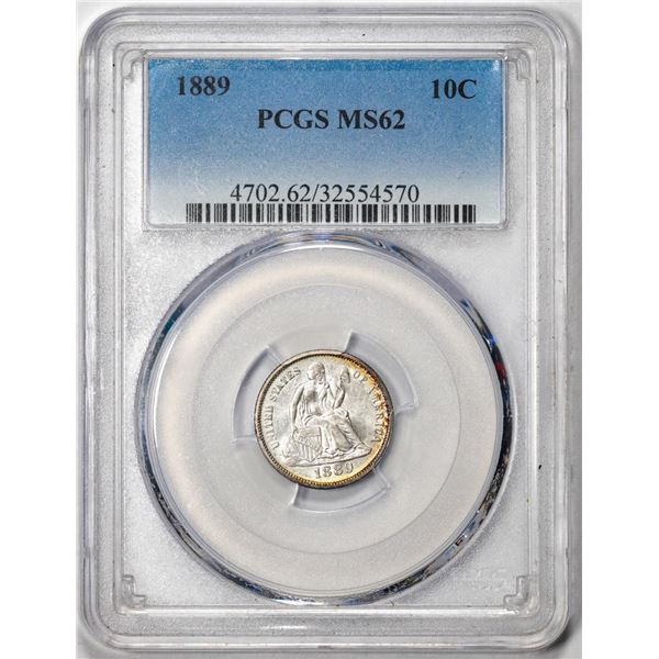 1889 Seated Liberty Dime Coin PCGS MS62