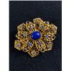 Image 1 : Beautiful Vintage Gold Tone Blue Stones Brooch
