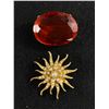 Image 1 : Lot of 2 Vintage Gold Tone Brooches. One with Red Stone, 1 Starburst
