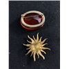 Image 2 : Lot of 2 Vintage Gold Tone Brooches. One with Red Stone, 1 Starburst