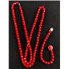 Image 1 : Stunning Vintage Faceted Red Bead Necklace and Bracelet Set