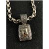Image 2 : Extra Length Silvertone Link Necklace with Pendant
