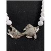 Image 2 : Very Cute White Plastic Breads Necklace with Fish. Clasp is Marked as Silver. Not Tested