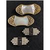 Image 1 : 2 Pairs of Dress/ Shoe Clips, Black & White Rhinestone and Mother of Pearl & Gold Tone. Also Worn as