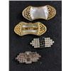 Image 2 : 2 Pairs of Dress/ Shoe Clips, Black & White Rhinestone and Mother of Pearl & Gold Tone. Also Worn as